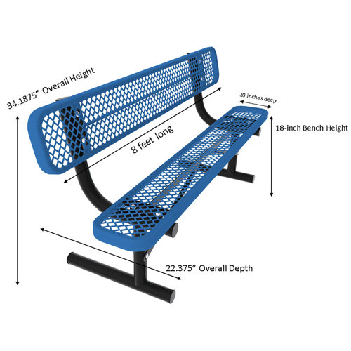 Arlmont & Co. Open Air Series Heavy Duty Portable Outdoor Bench With Back With Surface Mount, 8